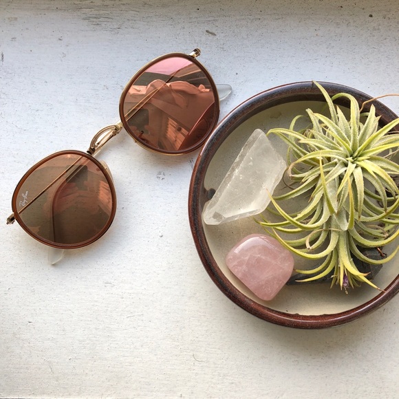 Ray-Ban Accessories - Ray Ban RB3517 folding round rose gold sunglasses